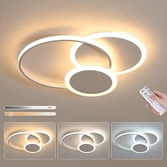 Lámpara de techo LED de 39 W, lámpara de techo redonda creativa, lámpara blanca de 52 cm para sala de estar, regulable de 3000 K a 6000 K, lámpara para dormitorio, cocina, dormitorio, sala de estar, habitación infantil.