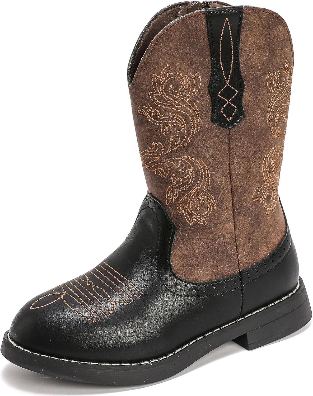 DADAWEN - Botas de vaquero para niño, color marrón y chicas occidentales, clásicas, ante vintage, bordado, botas de mediados de pantorrilla, marrón. Talla 28
