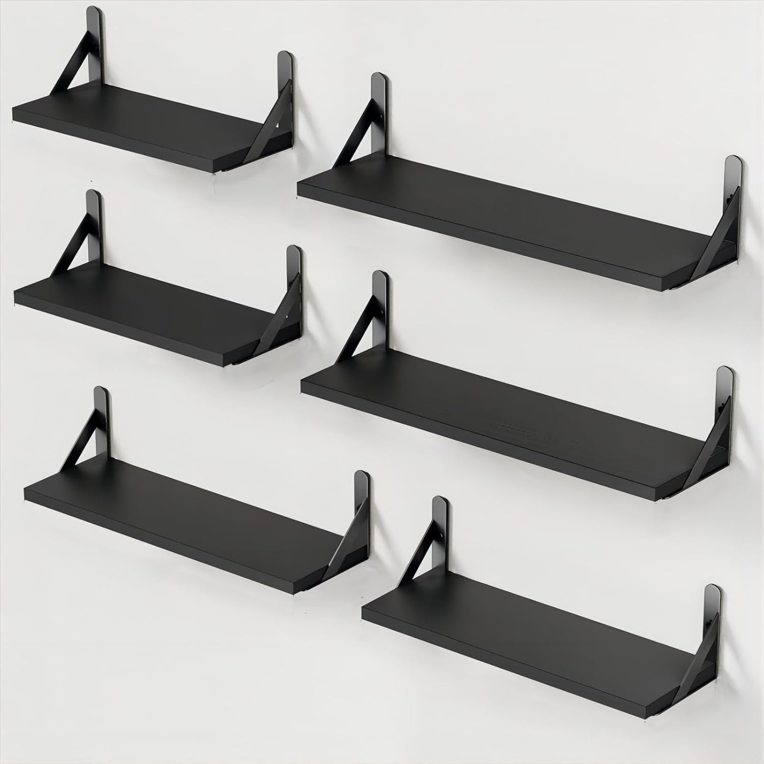 Estantes de pared Pipishell de 6 piezas de madera y metal, estantes de pared para almacenamiento, alambre de metal rústico, carga máxima de 40 lb, para sala de estar, dormitorio, oficina, baño o cocina