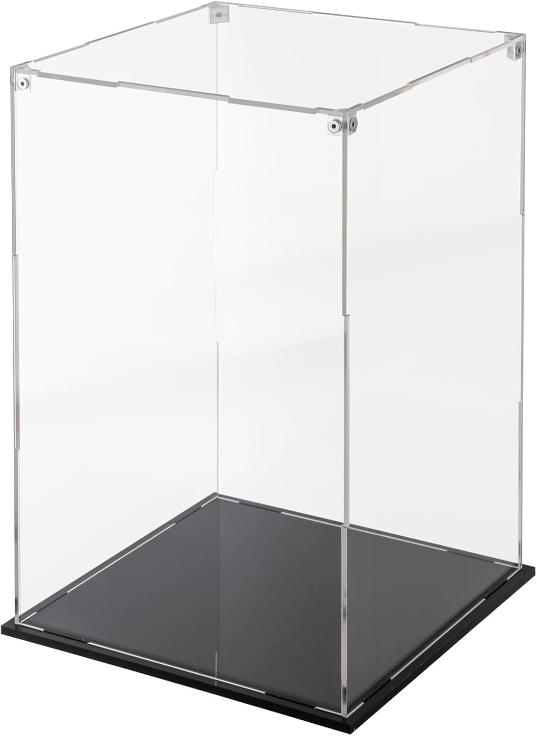 Vitrina de acrílico transparente Cliselda con base negra, vitrina grande de acrílico sin ensamblar para figuras de acción, figuras coleccionables y juguetes (25 x 25 x 40 cm)