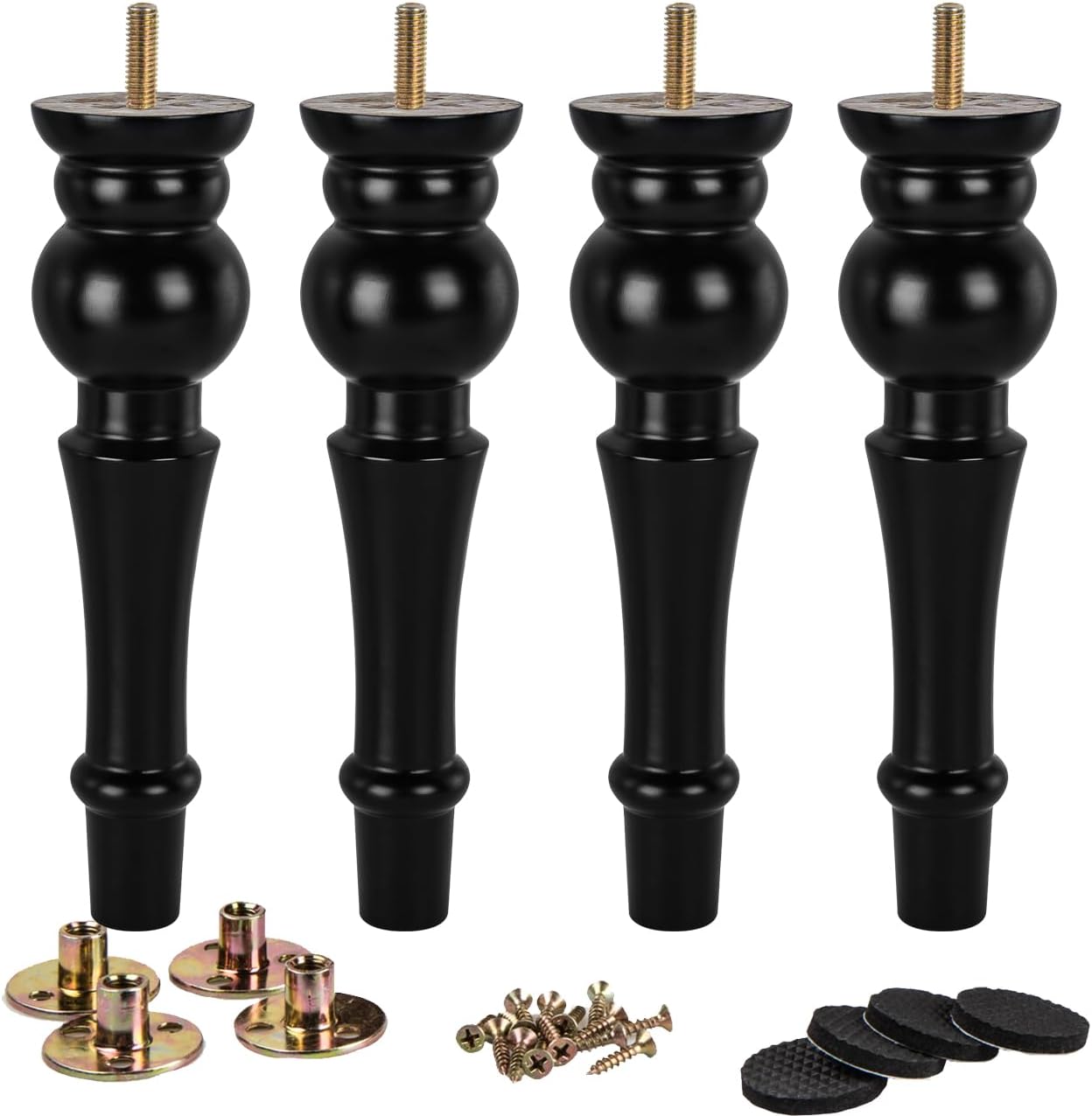 Patas de madera maciza La Vane (juego de 4) - 28 cm de altura, incluye placas de montaje M8 ​​y tornillos - patas de repuesto para sofá, armario, mesa de centro, otomana y taburete