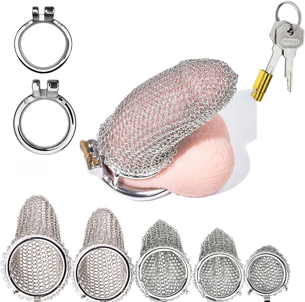 Guspiun SM Penis de acero inoxidable -Pene de malla activa Pene Pene Bondage Penis 5 Tamaños Selección Man Metal Cinturón Chaste Chastity Extreme Toys Sex (M, Bogening 45 mm)