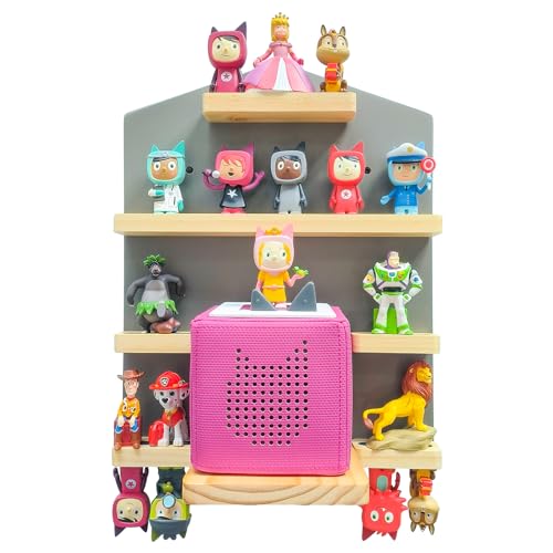 Estantería magnética de pared para caja Toniebox, estantería con espacio para 10 figuras auditivas Tonie, decora la habitación de los niños para jugar y coleccionar el estante (H - gris)