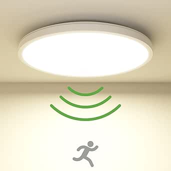 zemty Plafon con Sensor de Movimiento, 19W 1800LM Plafon LED Techo Tiempo Regulable, 4000K Blanca Cálida Ultrafinos Redondo Lamparas Techo Para Dormitorio, Cocina, Baño, Pasillo [Clase de eficiencia energética E]