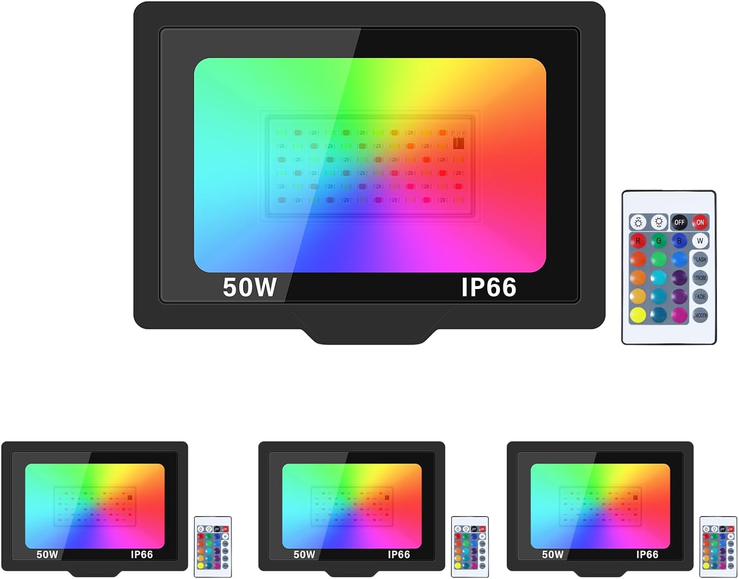 Willpower 4PCS Foco LED RGB 50W 5000LM Proyector LED Exterior Cambio de Color RGBW Con Control Remoto, Función de Memoria, 16 Colores y 4 Modos, Impermeable Iluminación para Fiestas Jardín Terraza