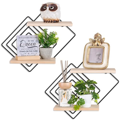 Estante de pared moderno fabricado en hierro macizo con un diseño geométrico minimalista. Ideal para decoración de interiores y almacenamiento. Incluye 2 piezas en color negro. Perfecto para mayoristas en el sector del mobiliario y decoración.