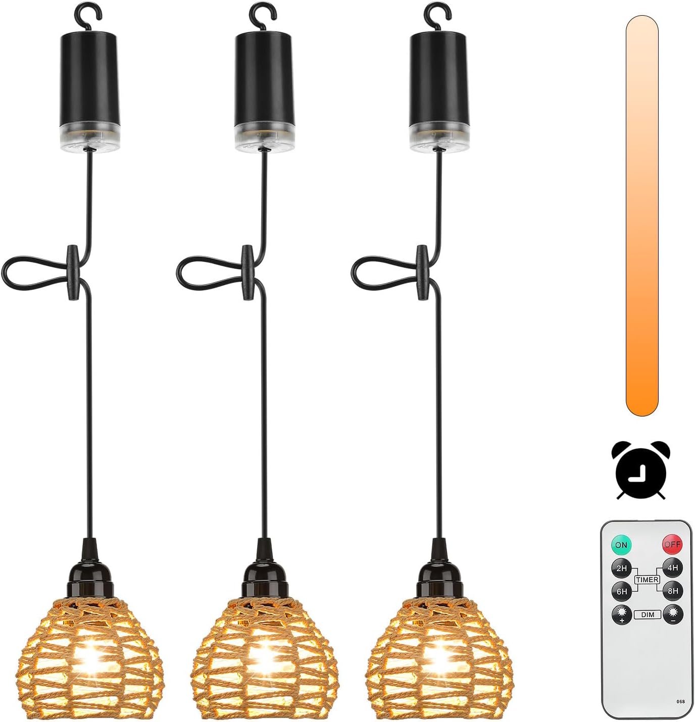 Lightsjoy Juego de 3 lámparas colgantes bohemias con batería, lámpara colgante para interiores y exteriores, funciona con pilas, regulable, con control remoto, lámpara colgante impermeable IP65 sin co