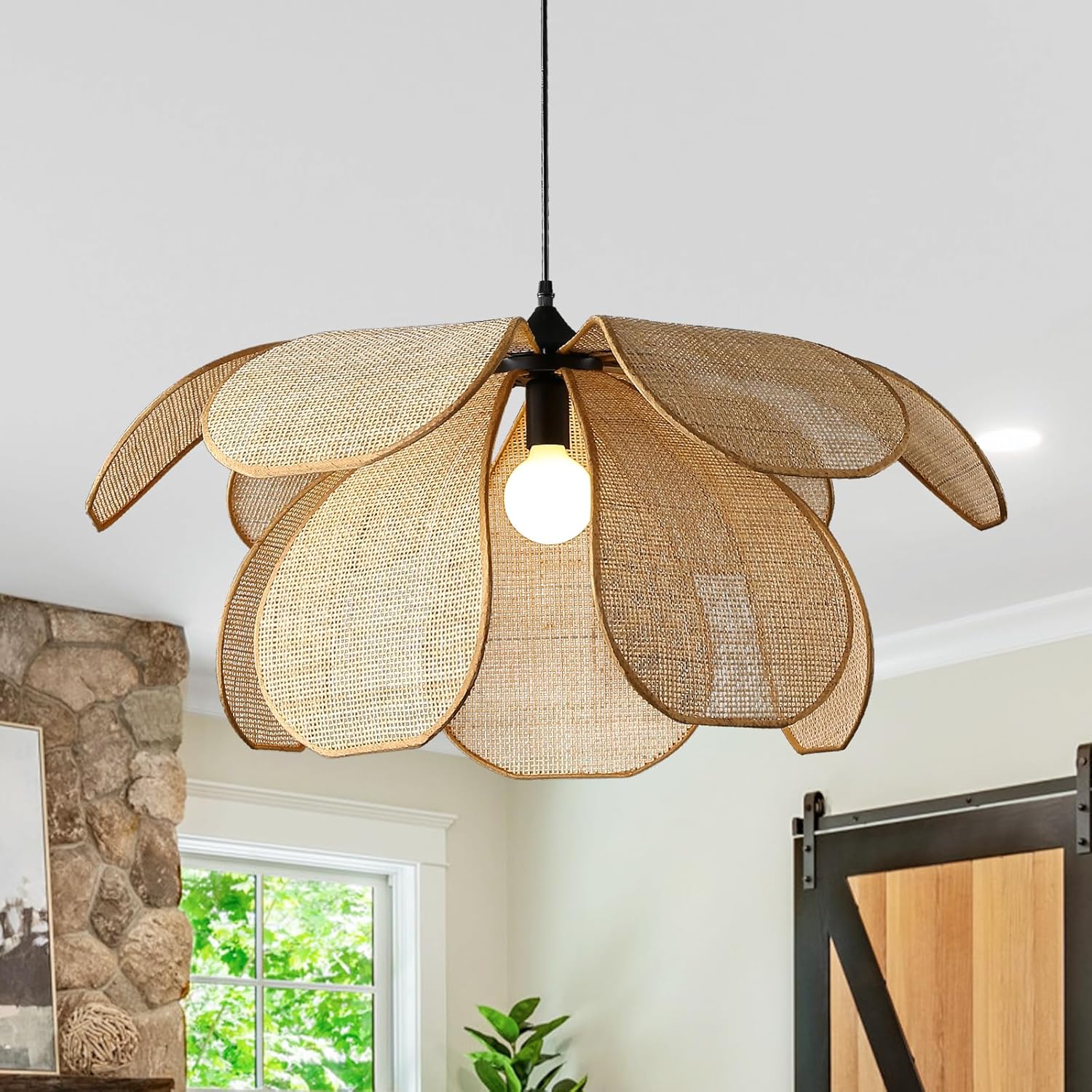Lampara Techo Colgante Boho, Lámpara Colgante De Ratán Tejida E27,Max.60W Para Dormitorio Salón Comedor Pasillo Cocina (60CM) [Clase de eficiencia energética D]
