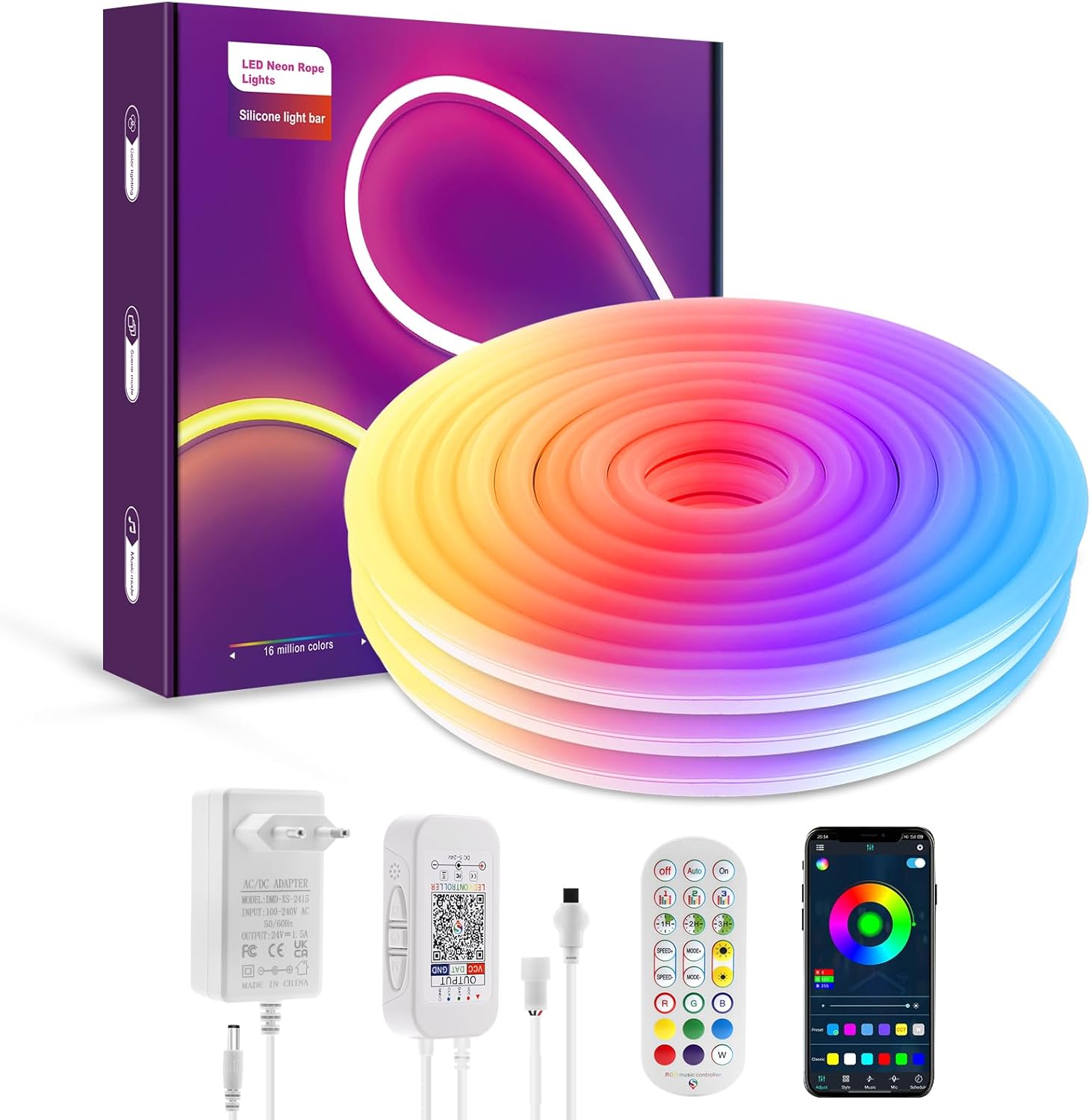 Tira de luces LED de neón RGBIC LUXONIC de 3 m, resistente al agua para exteriores IP65, LED Bluetooth con control remoto, control por aplicación, guirnalda de luces LED de neón flexible para decoración DIY, sala de juegos, TV, fiestas y dormitorio