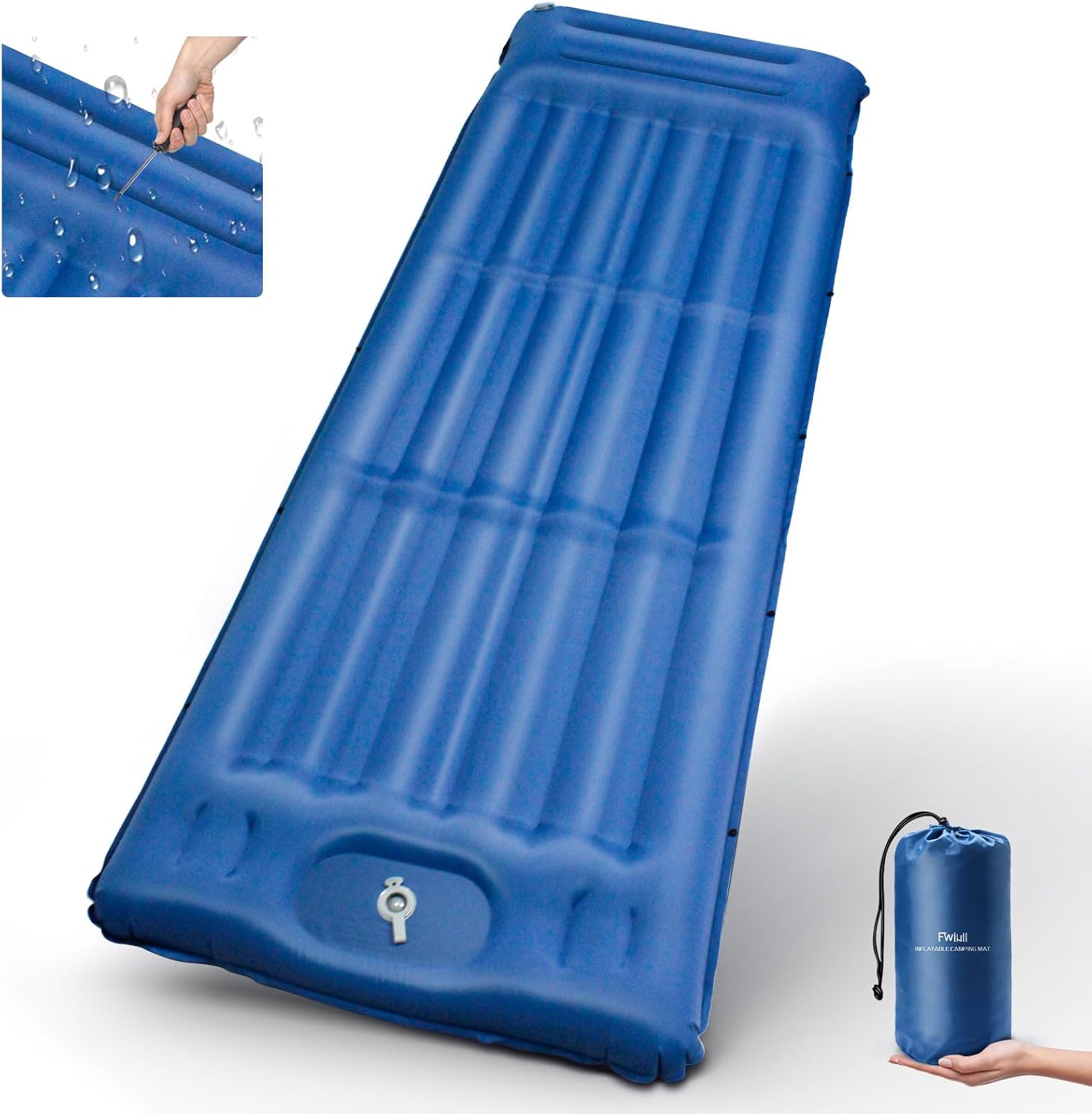 Fwiull Esterilla aislante autoinflable para camping, colchón de aire autoinflable: 14 cm de grosor, ultraligera y resistente al agua – Esterilla de camping hinchable con bomba de pie para exterior,