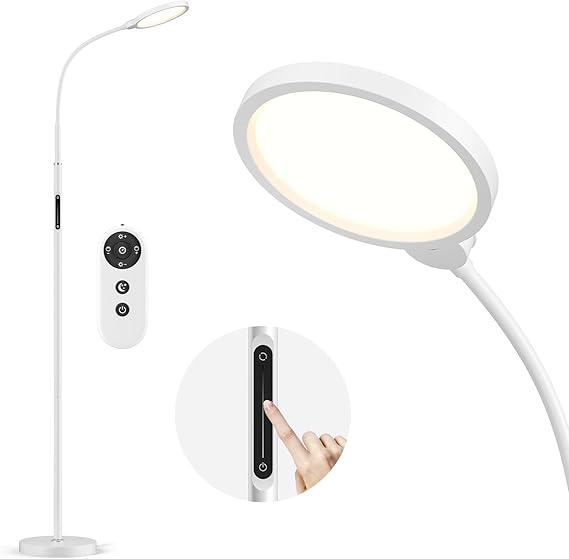 Lámpara de pie Anyts, lámpara de pie LED regulable para sala de estar con cuello de cisne flexible, lámpara de pie para dormitorio, oficina, lectura
