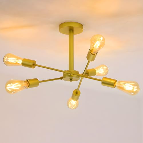 Lámpara de techo industrial con capacidad para 6 bombillas E27 (no incluidas). Dimensiones: 51x51x26 cm. Voltaje: CA 220 V, 50 Hz. Fabricada en metal robusto y con pintura avanzada, resistente a la co