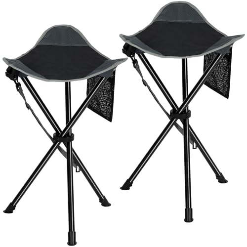 REDCAMP - Taburete trípode plegable de 56 cm de altura para camping, senderismo, caza y pesca (paquete de 2). Ligero y con 3 patas. Color negro y gris.