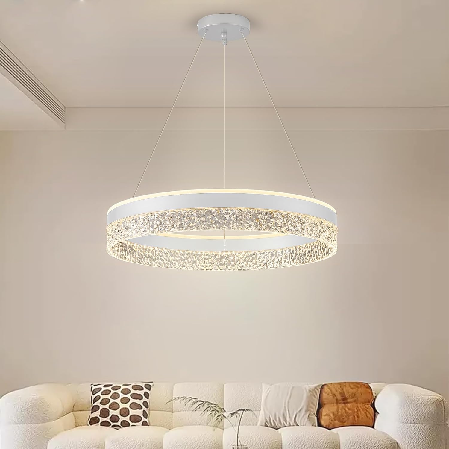 Lámpara colgante LED regulable KSIBNW para sala de estar, lámpara colgante moderna de 36 W para mesa de comedor, altura ajustable, lámpara colgante redonda de Ø50 cm, lámpara de araña LED blanca para dormitorio, fabricada en acrílico y metal, 3000 K/4000 K/6000 K