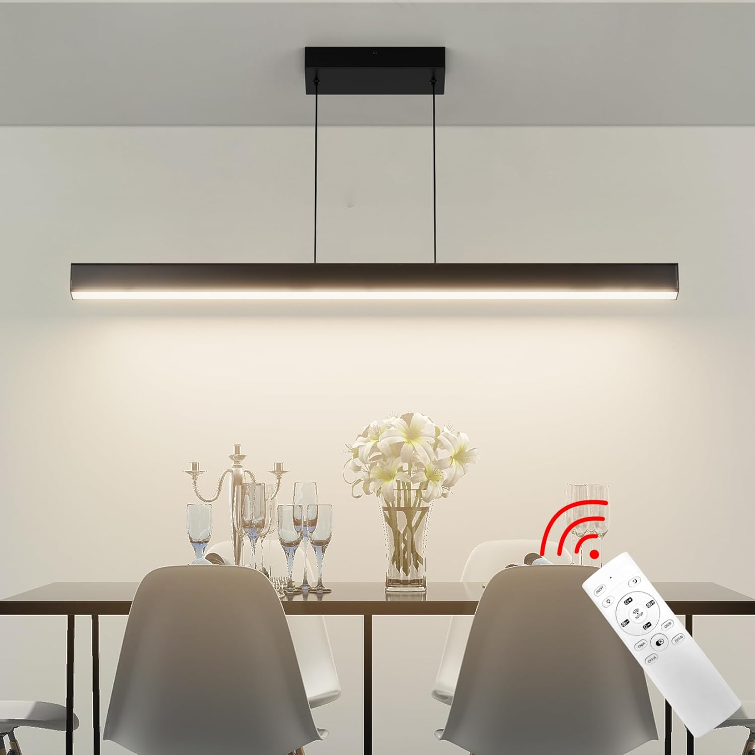 Lámpara colgante LED Coinmit, 36 W, con mando a distancia, tres temperaturas de color ajustables (3000 K-6000 K), lámpara moderna para salón y dormitorio, 100 cm de largo, color negro.