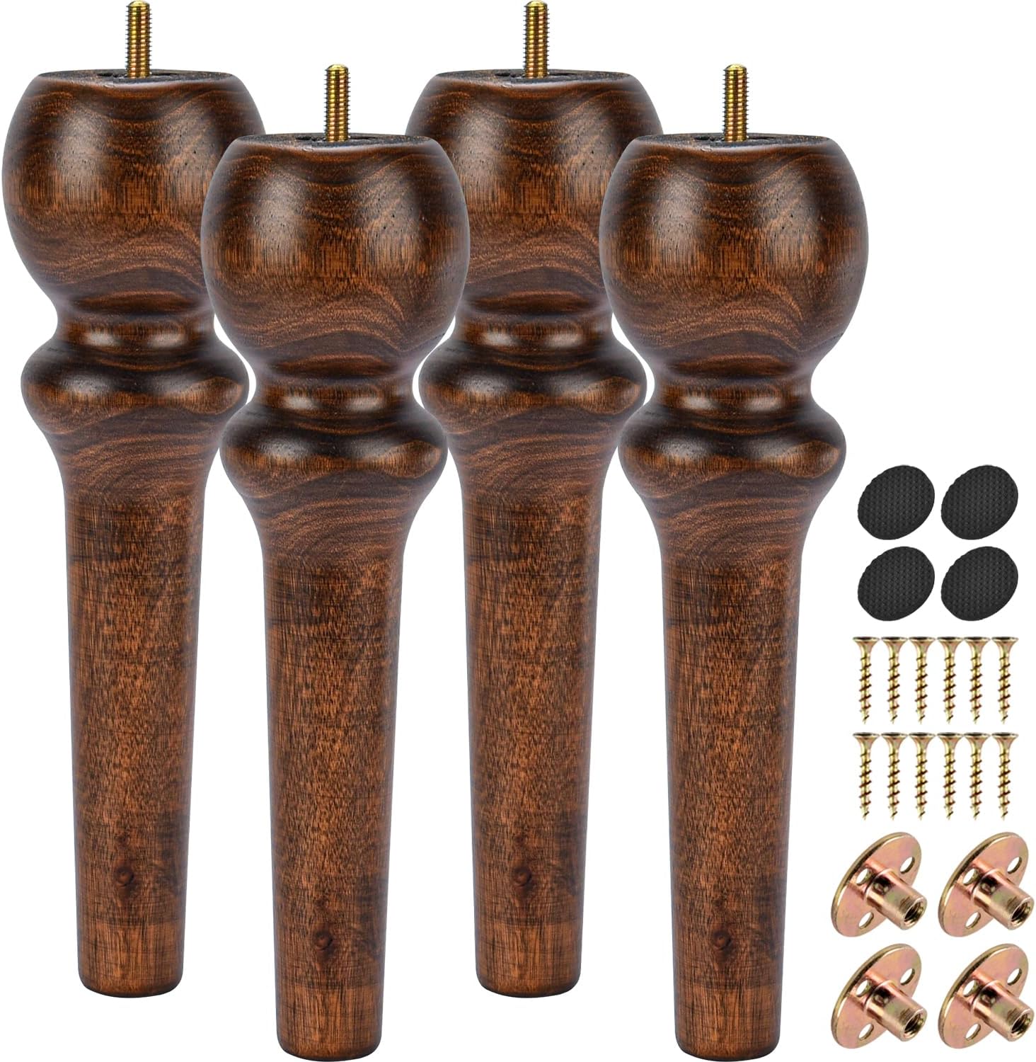 Patas de madera maciza La Vane (juego de 4) - 26 cm de altura, incluye placas de montaje M8 ​​y tornillos - patas de repuesto para sofá, armario, mesa de centro, otomana y taburete