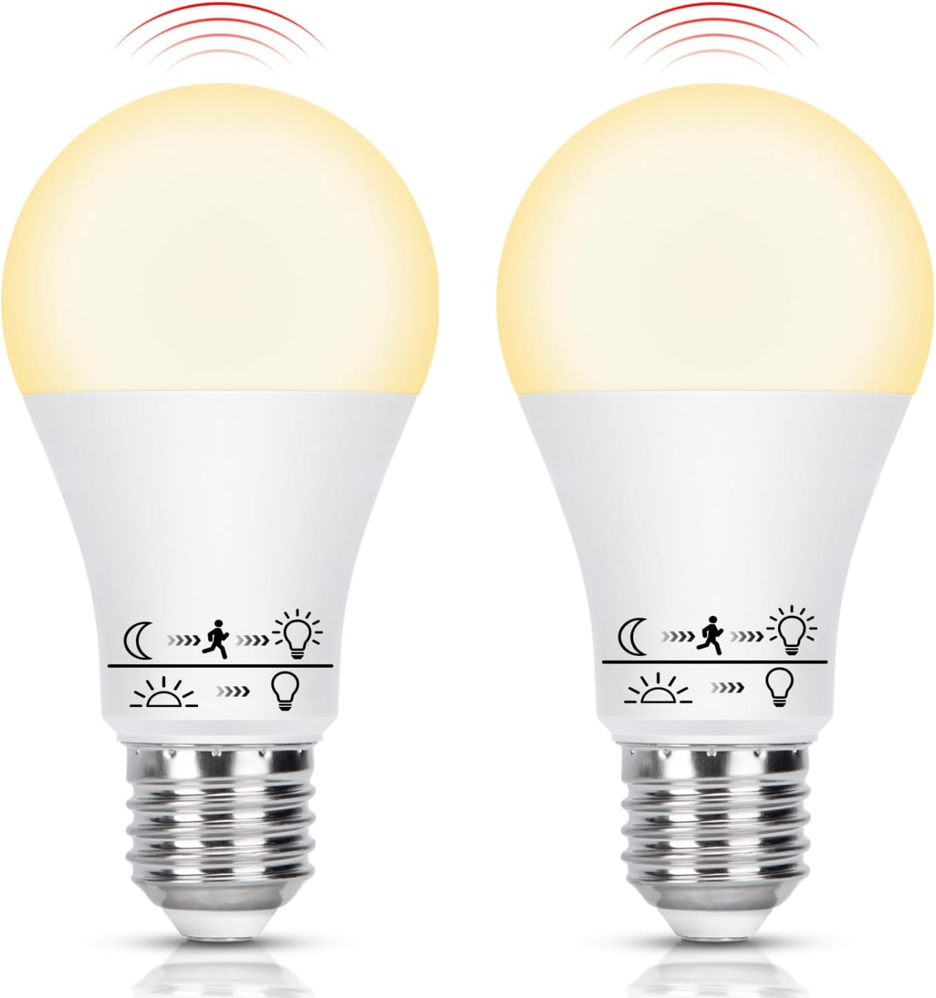 Bombilla LED Aigostar E27 con sensor de movimiento, 12 W, luz blanca cálida 3000 K, 1170 lm, encendido/apagado automático para pasillos, garajes, escaleras y balcones (paquete de 2).