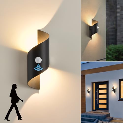 Lámpara de pared LED 10W con sensor de movimiento, IP65 a prueba de agua. Fabricada en aluminio de alta calidad, con un diseño S elegante y eficiente. Ofrece 600 lúmenes de luz cálida (3000K). Dimensi
