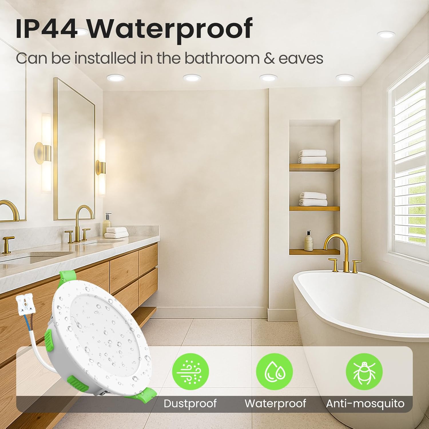 Focos empotrables LED ALUSSO 230V regulables, 4W/6W/8W, 3CCT blanco cálido/blanco neutro/blanco frío, luz de techo ultradelgada de 68 mm, IP44 para baño y cocina, juego de 10