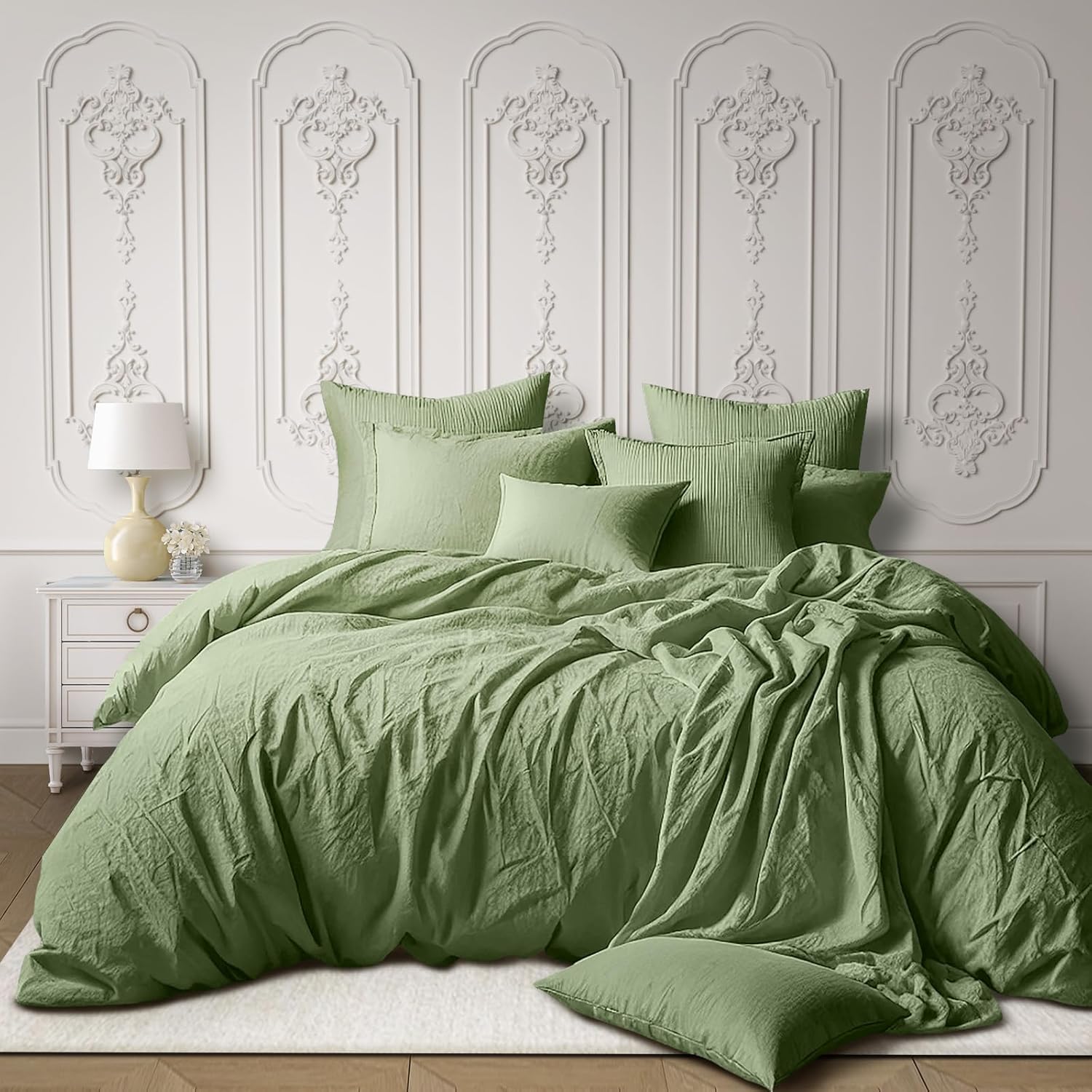 DerF HOME Ropa de cama de muselina verde funda nórdica de 135x200 cm + funda de almohada de 80x80 cm, 100% algodón, suave y agradable a la piel para un sueño reparador