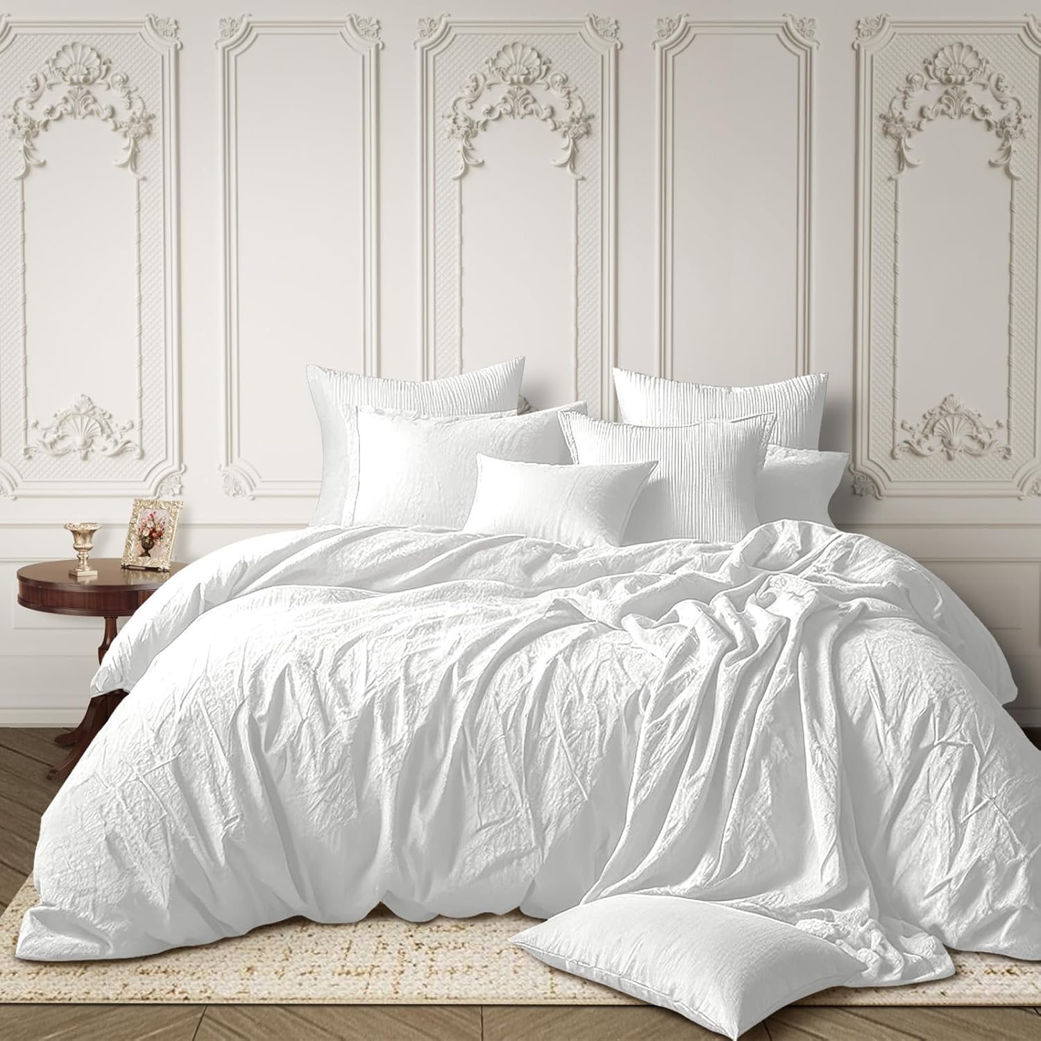 DerF HOME Juego de ropa de cama de muselina - Funda nórdica de 135 x 200 cm y funda de almohada de 80 x 80 cm - Blanco 100% algodón, agradable para la piel, transpirable, suave y fácil de cuidar - Com