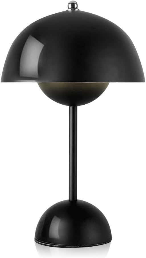 Lámpara de mesa regulable FOGARI, lámpara tipo maceta, lámpara tipo hongo, lámpara de mesa LED inalámbrica regulable, 3 colores de luz ajustables, batería interna recargable con cable de carga USB, [Clase energética A] (Oscuro)