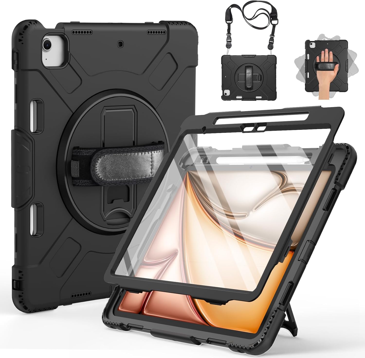 GROLEOA Funda iPad Air 13 2024, Funda Protectora de Silicona a Prueba de Golpes para iPad Air 13"" 2024 6.ª Generación con Soporte para Bolígrafo, Soporte Giratorio/Correa de Mano, Correas para el Hom