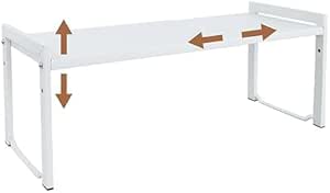 Estantería de armario extensible, dimensiones 35-66 cm (largo) x 27 cm (profundidad) x 18 cm (alto). Altura ajustable en 40 mm y soporta hasta 20 kg. Construcción metálica, incluye almohadillas antideslizantes. Fácil montaje en menos de 5 minutos.