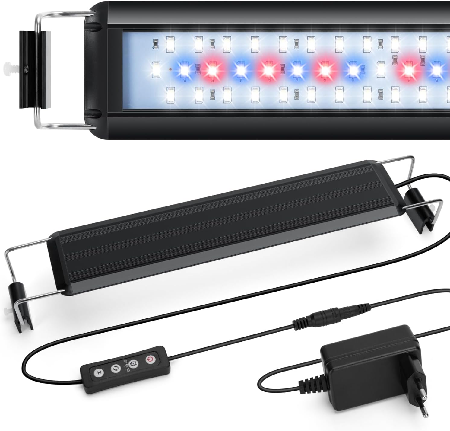 Nobleza – Iluminación para acuarios, luz LED para acuario con temporizador ajustable, iluminación para plantas de acuario con soporte retráctil, 3 colores, 10 niveles de brillo para acuarios de 30 a 50 cm, 8 W