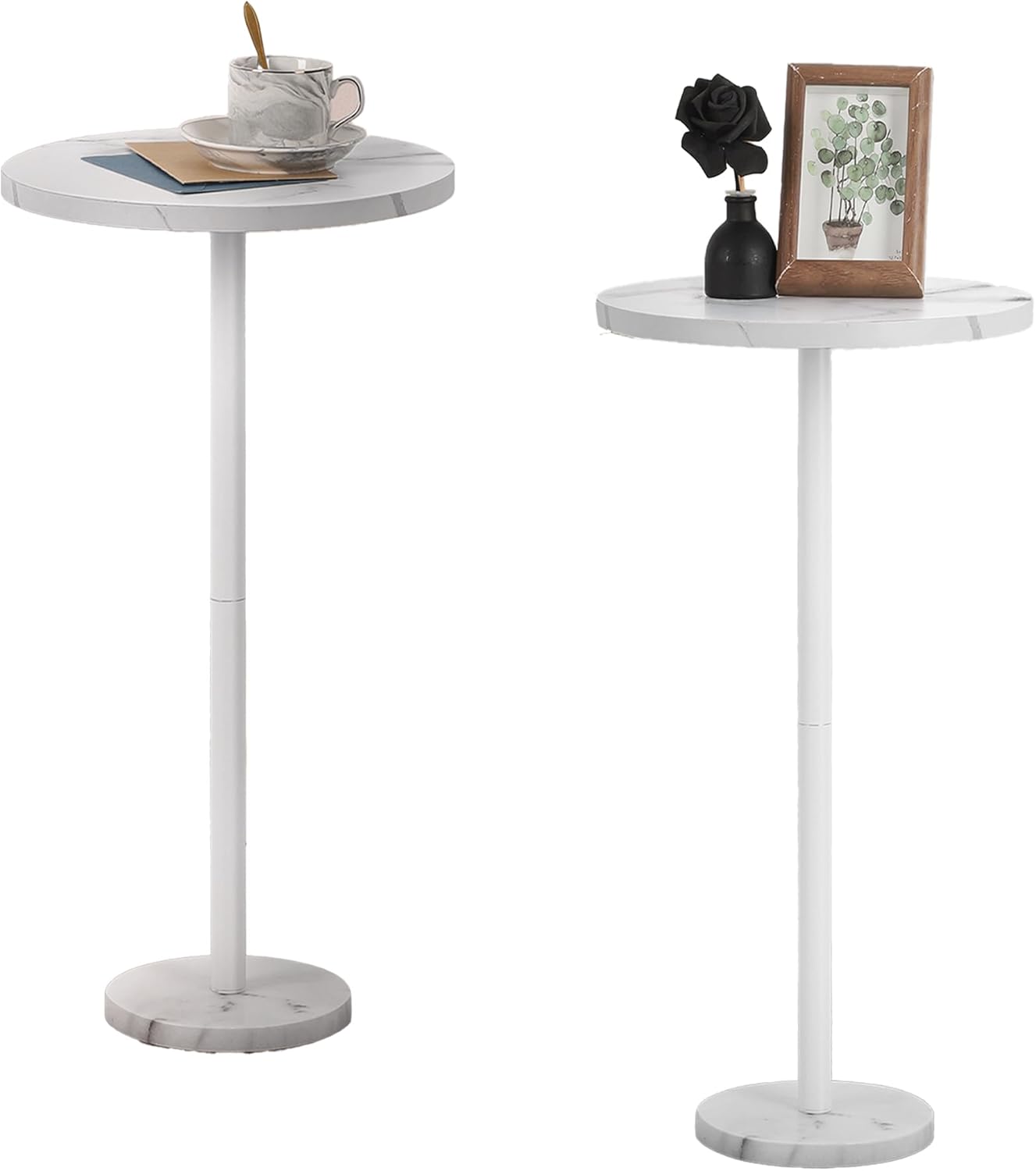 Mesa auxiliar pequeña blanca smusei, mesa de centro redonda con base de mármol, mesa auxiliar para sofá para sala de estar y dormitorio, mesa auxiliar de 32 cm para espacios pequeños, blanca, juego de 2