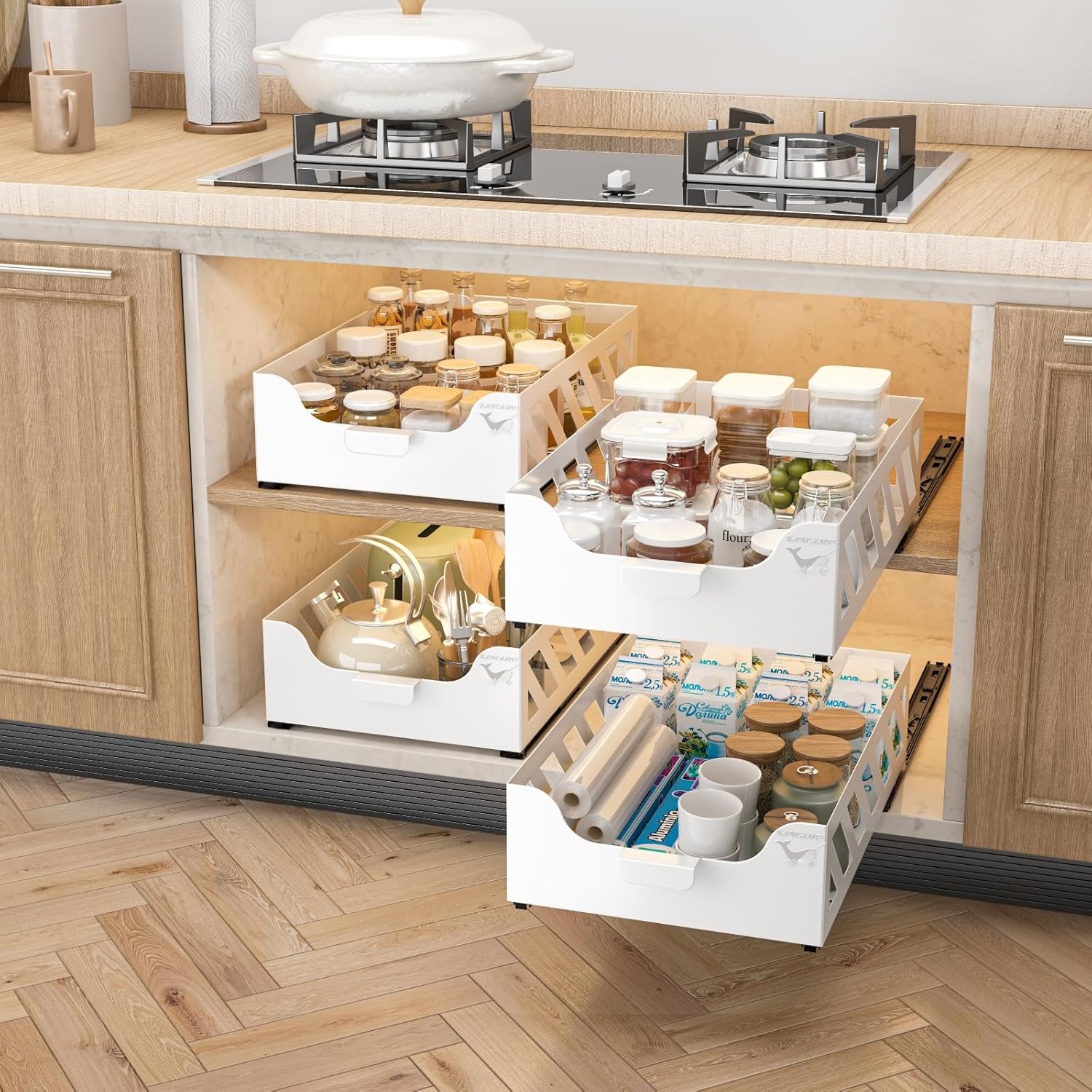 KANCAMPI Cajón Extensible Organizador de Cajón de Cocina Cocina 2 Piezas Cajón Telescópico Reequipamiento Extraíble Organizador de Armario de Cocina Armario Extensible de Metal Especiero Cajón Extraíb