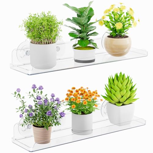 Estanterías flotantes de 38cm, fabricadas en plástico de alta calidad, con tres ventosas de 2.4"" que soportan hasta 10 libras. Incluyen borde frontal de 1"" y protección lateral. Instalación sencilla sin perforaciones, ideal para ventanas y superficies lisas. Perfectas para habitaciones, baños y cocinas.