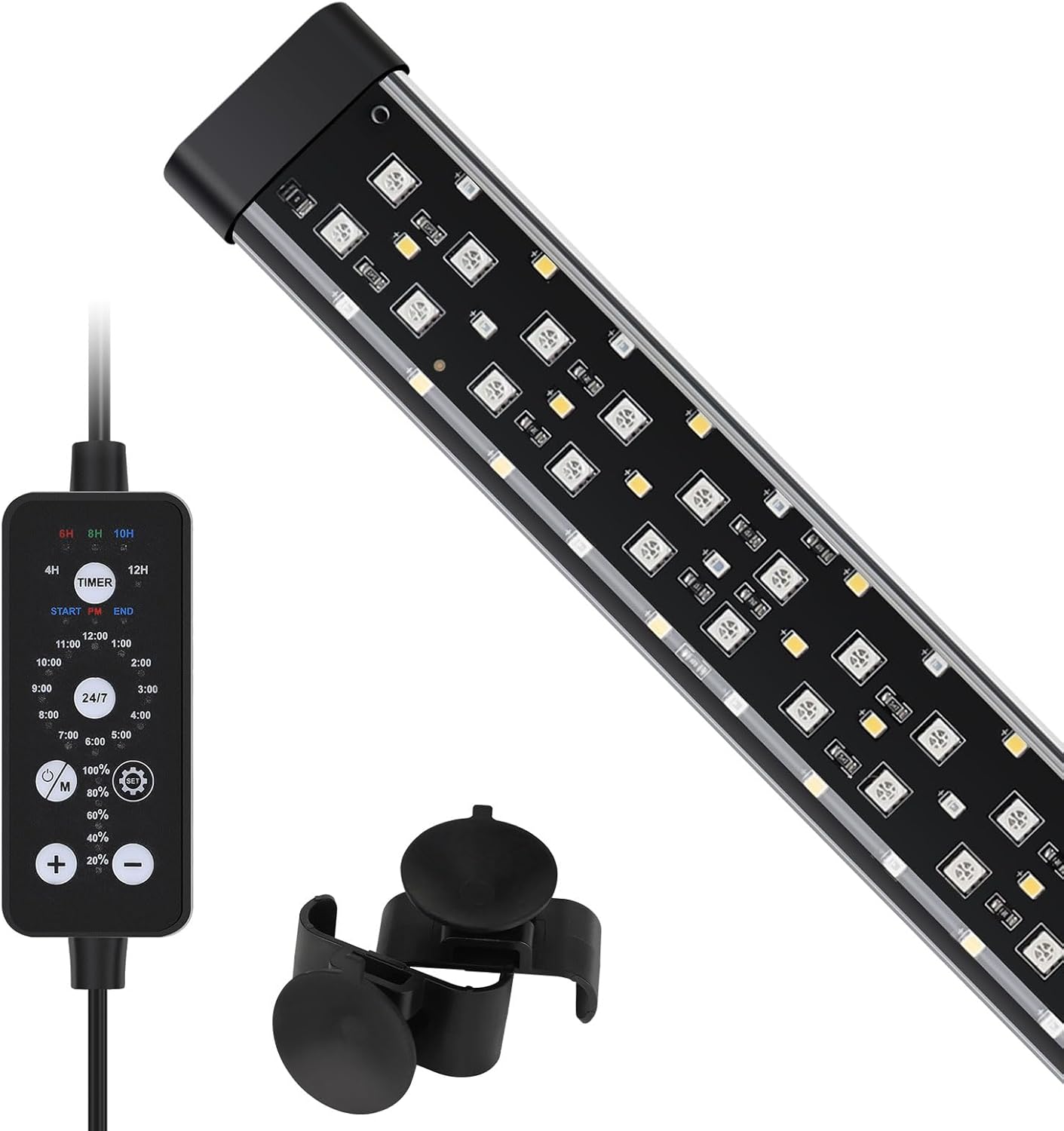 Iluminación LED sumergible para acuario Hygger, luz LED de espectro completo con modo 24/7 y temporizador ajustable, lámpara de 8 W para peceras con 9 colores y 10 niveles de brillo ajustables para acuarios de 20 a 43 cm.