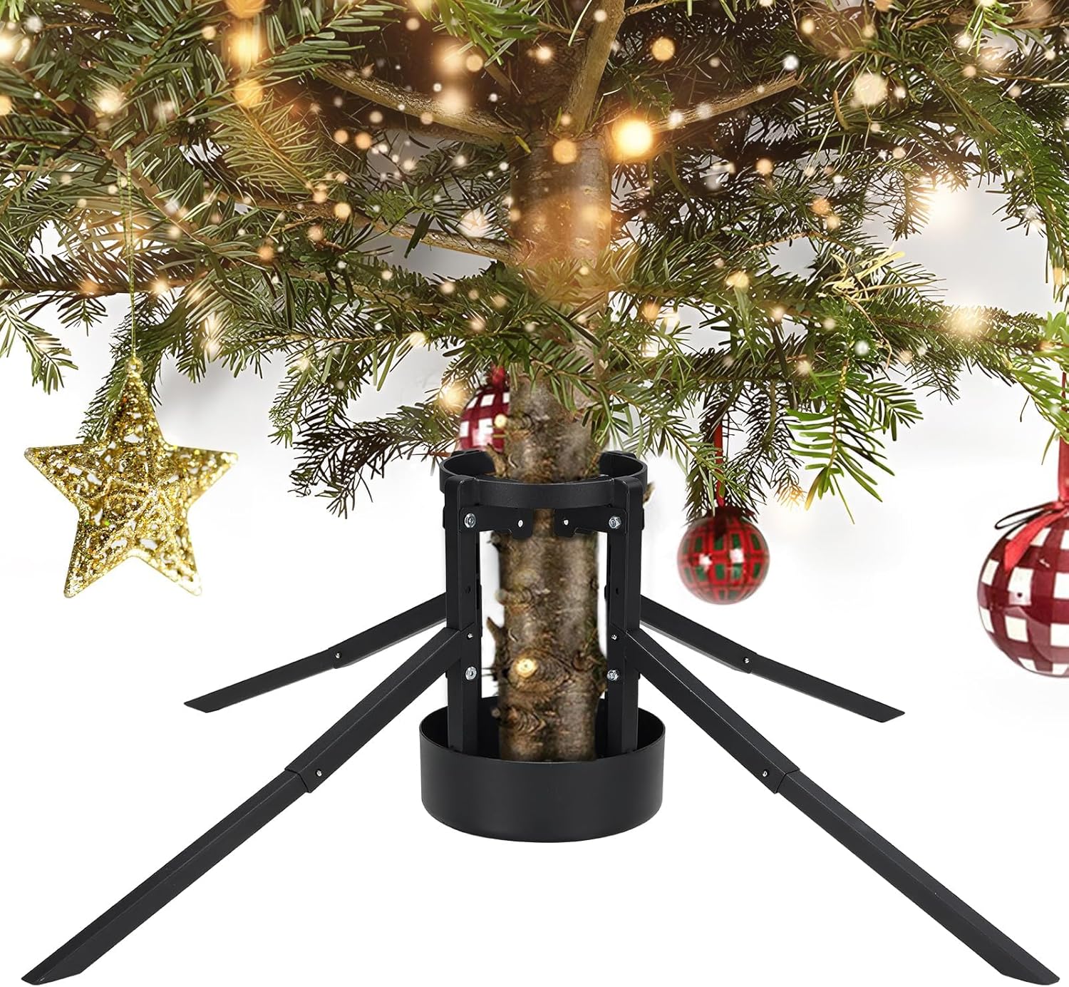 Soporte para árbol de Navidad DAKEPOLE, estable y extraíble, para troncos de árboles de Navidad vivos, color negro. Se adapta a árboles naturales de hasta 220 cm.