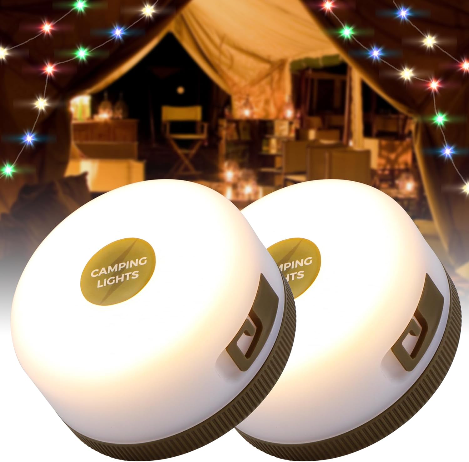Guirnalda de luces para camping TRIROCKS (paquete de 2), luces colgantes portátiles para exteriores, 8 m con 5 modos de iluminación, resistente al agua IPX4, luces LED recargables para jardín, Navidad, fiestas y camping.