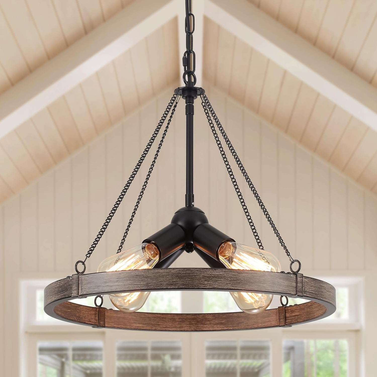 Lámpara de araña negra vintage con 4 luces, lámpara de techo con forma de rueda de carreta, lámparas colgantes industriales, lámparas colgantes rústicas, lámpara de comedor, lámpara colgante para cocina, sala de estar, dormitorio, sin bombillas E27.