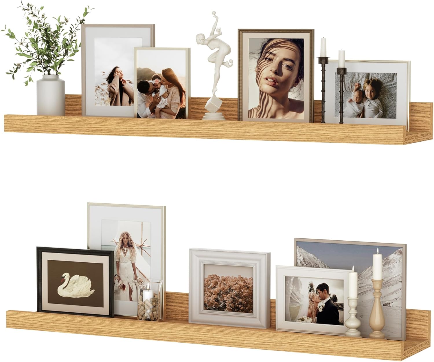Estantería de pared Feihorrm, juego de 2, estante flotante de 60 cm fabricado en madera MDF, tablero de pared para marcos de fotos y decoraciones, diseño industrial, adecuado para estudio, dormitorio y cocina (Beige, 60 cm)