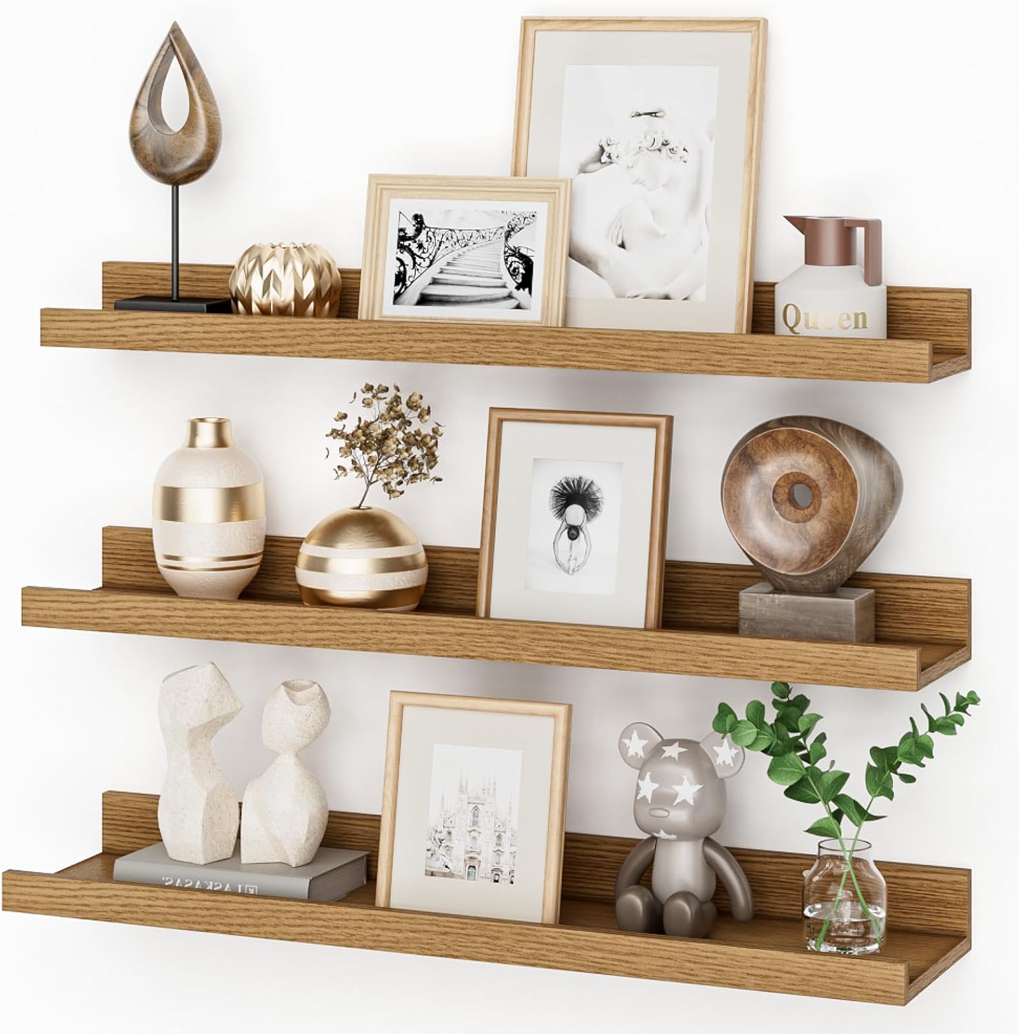Estantería de pared Feihorrm, estante flotante de madera MDF, juego de 3, tablero de pared de 60 cm para marcos de fotos y decoración, diseño industrial, ideal para estudio, sala de estar y cocina. (Beige, 60 cm)