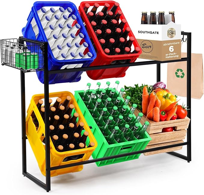 SOUTHGATE Estantería para 6 cajas de bebidas, de metal, estable, para cerveza, frutas, verduras, agua, altura ajustable, para cocina, despensa, garaje, bar, color negro