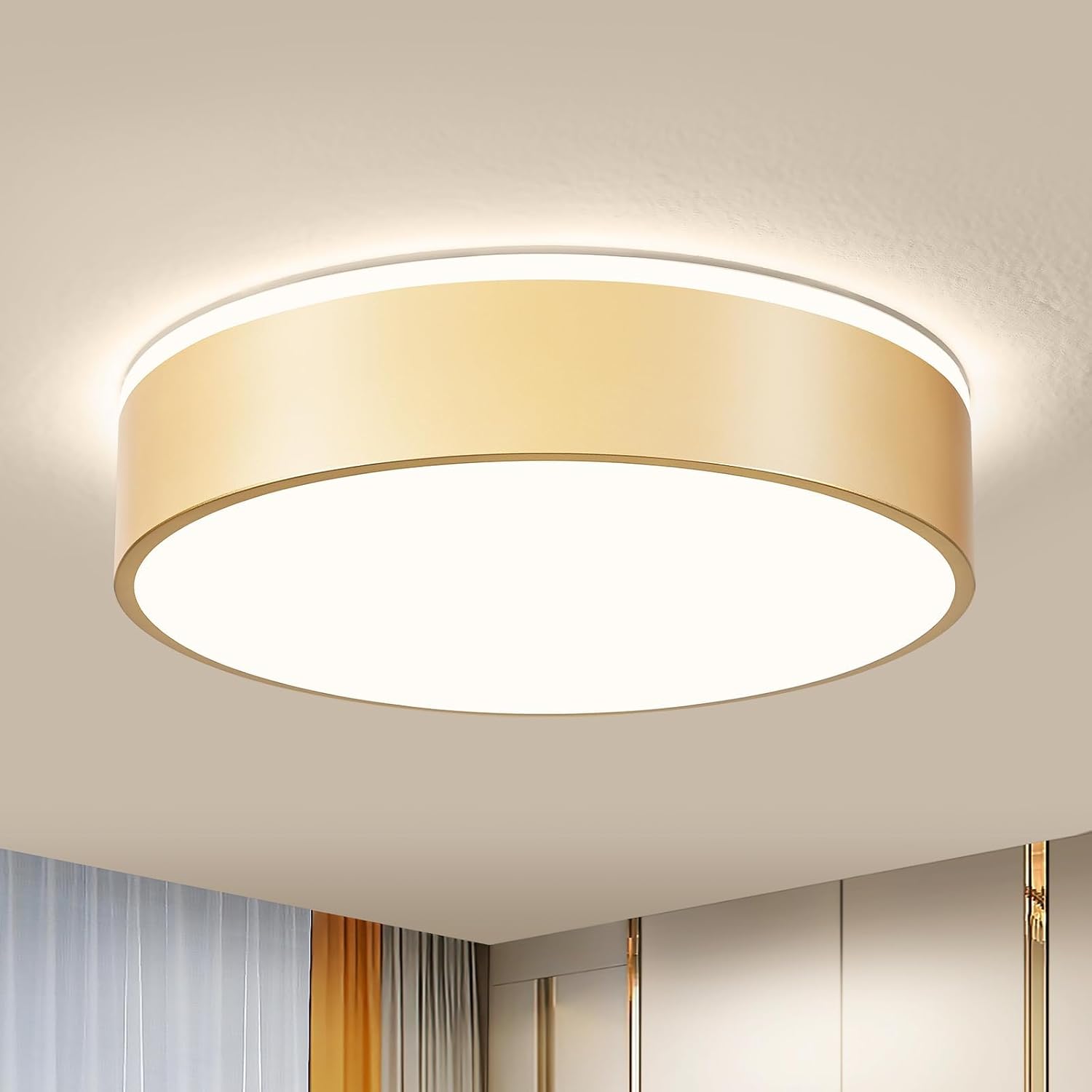 Lámpara de techo moderna Vikaey, LED de metal dorado, 4000 K, 24 W, ideal para salón, cocina, baño, pasillo, comedor y salón, Ø30 cm.
