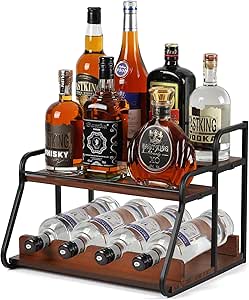 JAZUIHA - Elegante botellero para 12 botellas - Botellero de madera y metal para licores, whisky y vino - Diseño moderno para cocina y bar