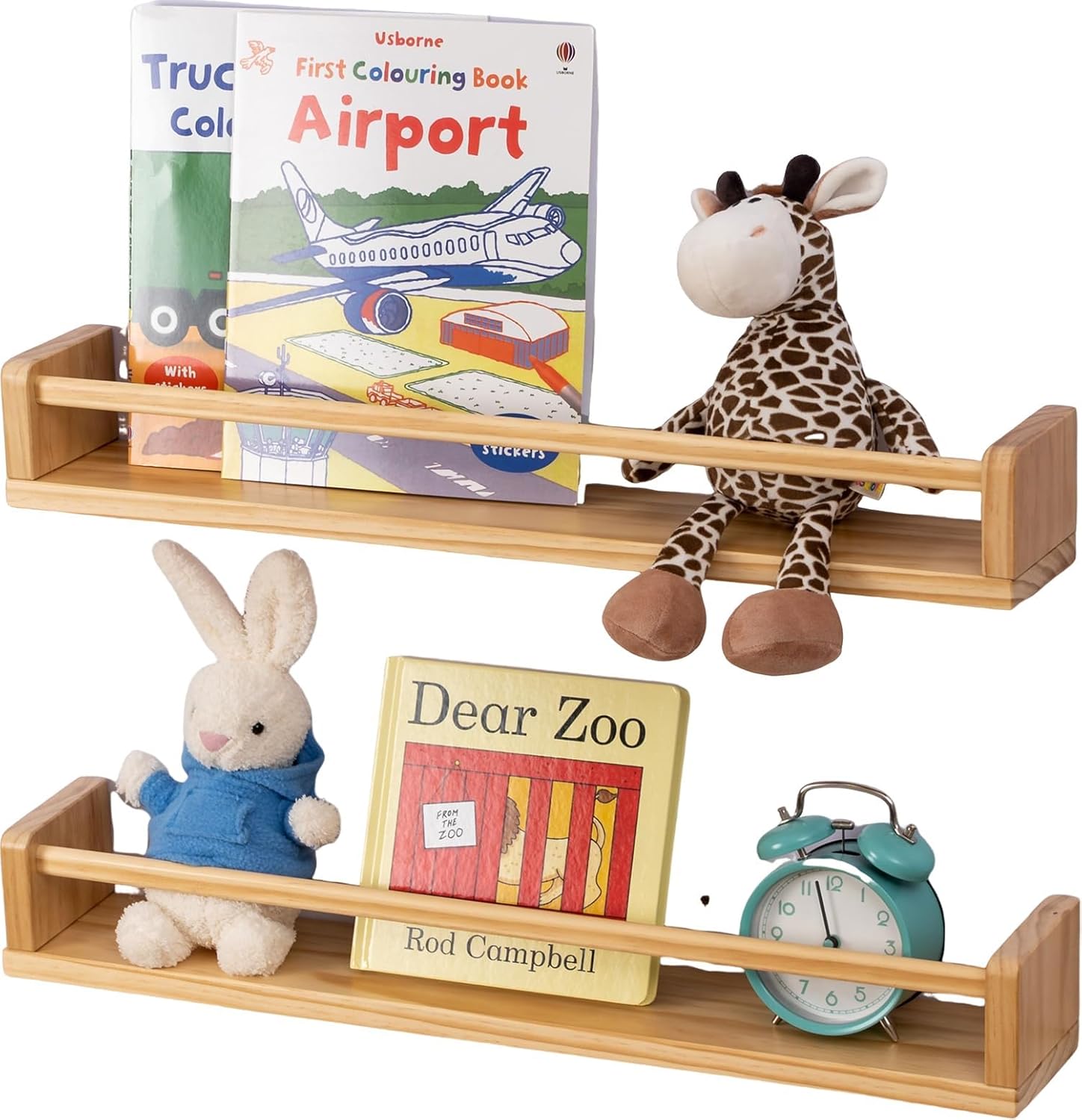 Estantería de pared Gieanoo para habitación infantil, estantería de 60 cm, estante de pared infantil, juego de 2, estantes flotantes de pino macizo para habitación de bebé, decoración de habitación infantil, cocina, especiero