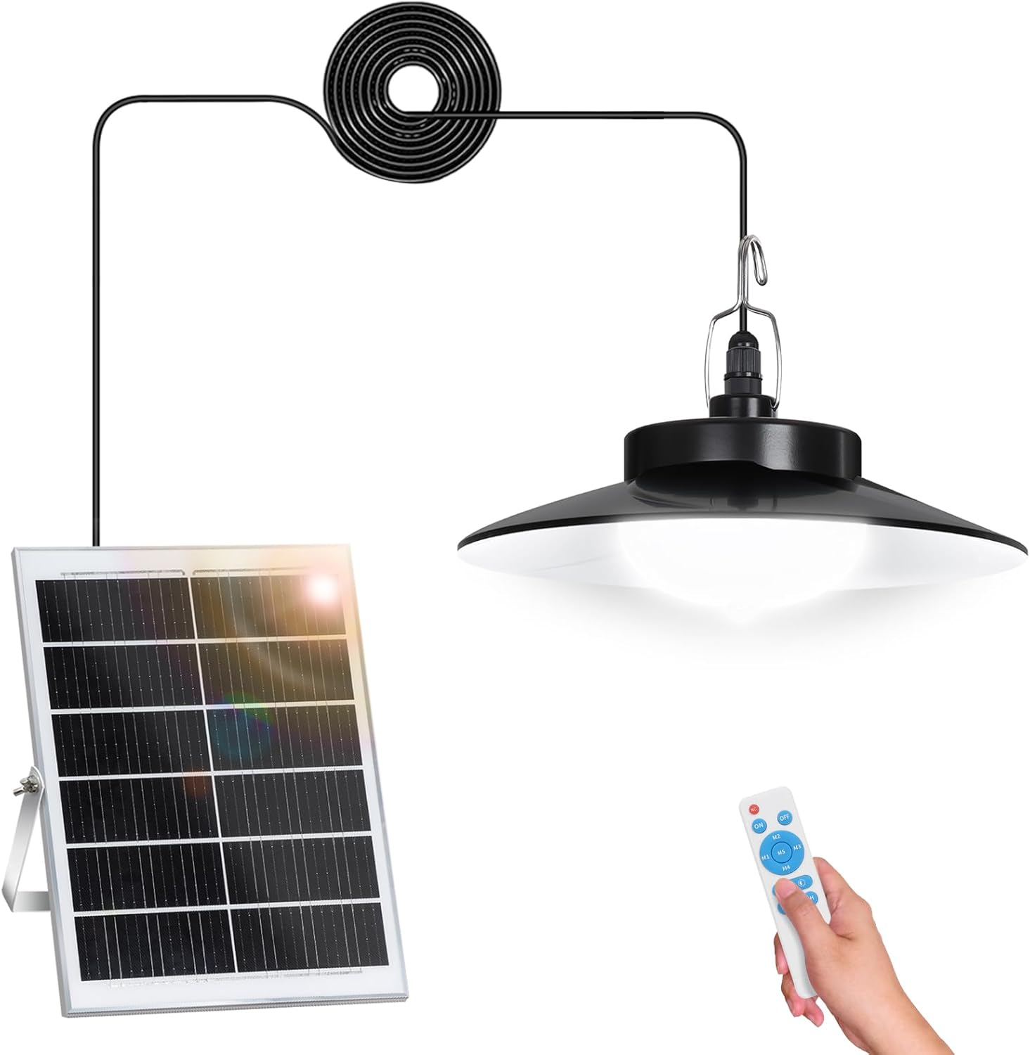 Lámparas solares colgantes para exteriores SERBASIC con control remoto, regulables y con temporizador, resistentes al agua IP65, con cable de 5 m para jardín, balcón o cenador.