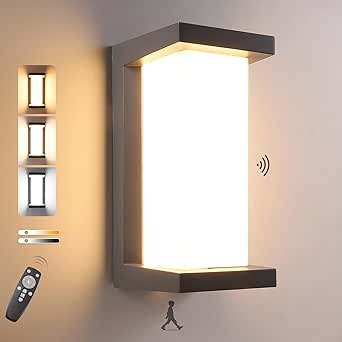 Aplique de pared exterior BOYIR de 18 W con sensor de movimiento, IP65, LED, con mando a distancia, regulable 3000K-6500K, de aluminio, para jardín y patio, color antracita