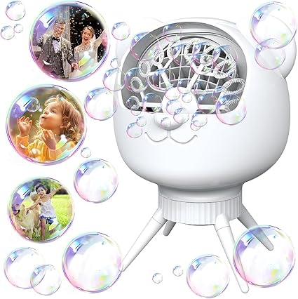 Máquina automática de burbujas de jabón, 30.000 + burbujas por minuto, para niños, 500 ml, rotación de 90°/180°, para bodas, cumpleaños, fiestas, color blanco