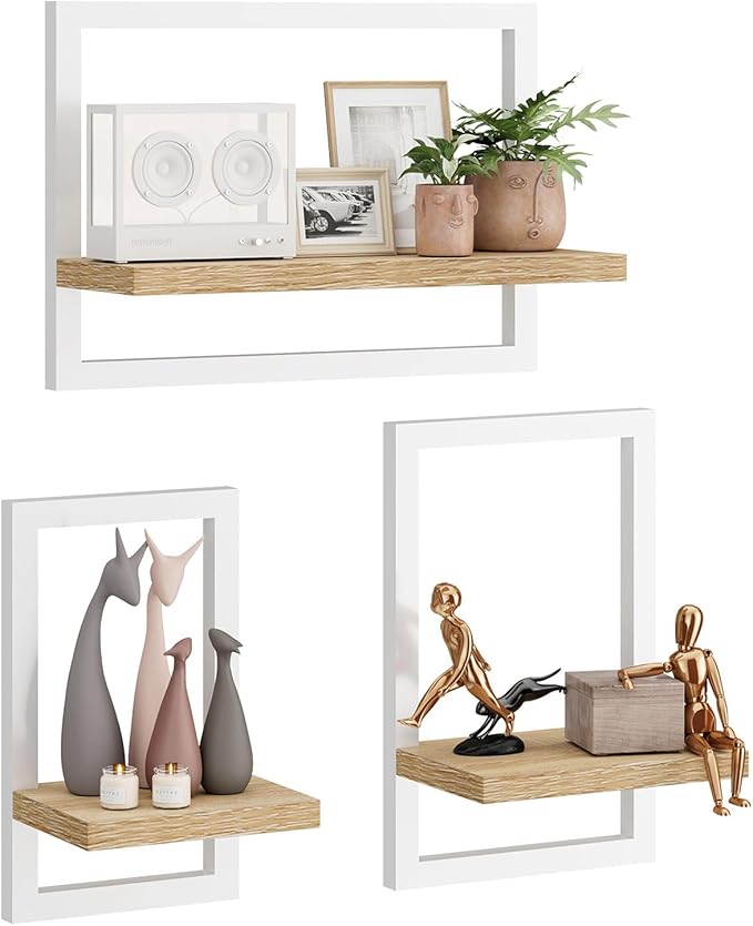Estante flotante de pared IBUYKE, juego de 3, estantes colgantes para almacenamiento, expositores, estantería cuadrada para salón, oficina, dormitorio, baño y cocina, madera clara TFS001R
