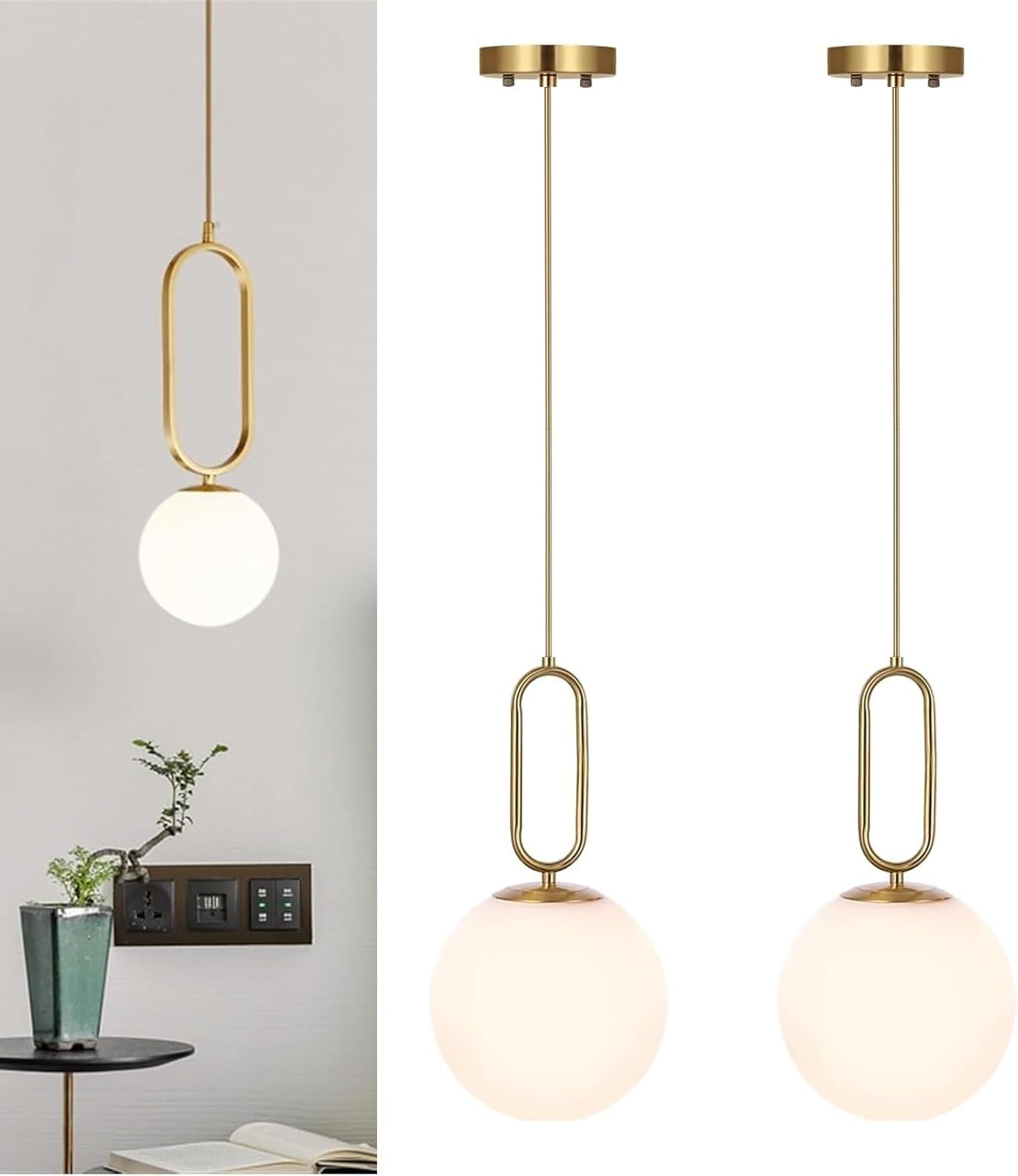 Lámpara colgante recargable Peskoe, lámpara colgante dorada con batería, control remoto, 10 colores, funciona con pilas, no requiere conexión eléctrica, ideal para mesita de noche, dormitorio o sala de estar (dorada).