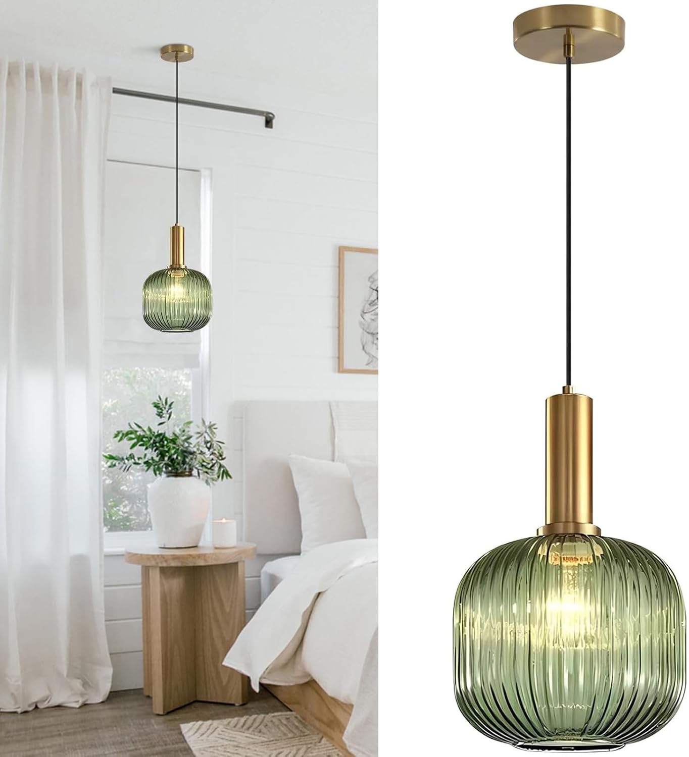 Lámpara colgante recargable con batería, no requiere conexión eléctrica, lámpara colgante con control remoto, lámpara colgante a pilas, conversión de 7 colores, para isla de cocina, mesita de noche, dormitorio (verde)