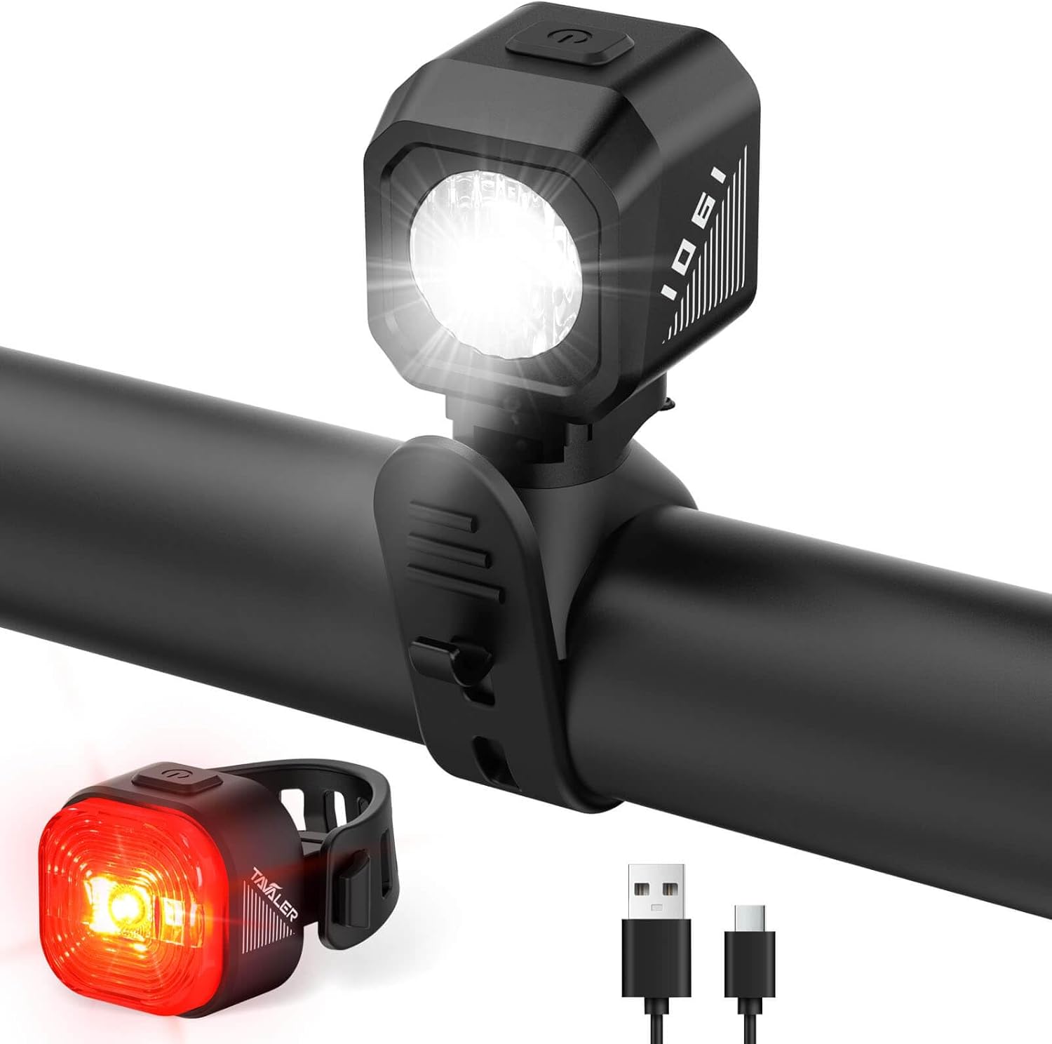Juego de luces para bicicleta recargables por USB Tavaler | Juego de luces para bicicleta homologado por StVZO | Juego de luces LED para bicicleta impermeables IPX5 | Luz delantera para bicicleta | Luz trasera y luz de posición para bicicleta