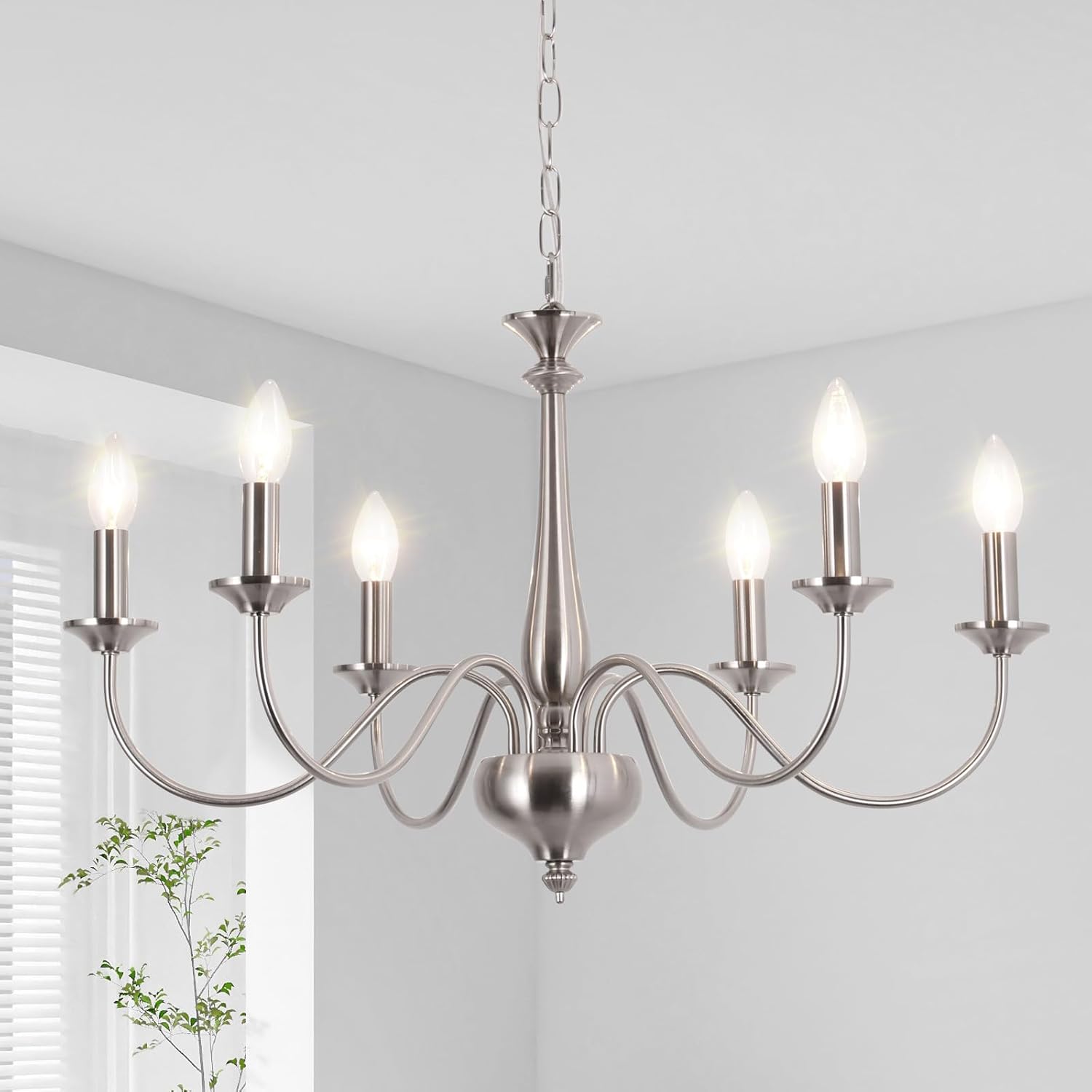 Lámpara de techo moderna tipo araña para comedor, lámpara de techo plateada de 6 luces para sala de estar, lámpara colgante vintage, lámpara colgante industrial con casquillo E14, lámpara colgante de níquel para cocina y dormitorio.